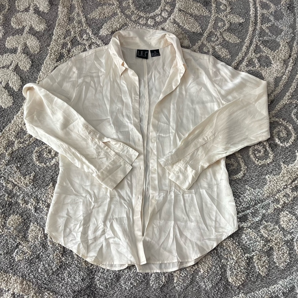 I.N.C off white, pearl long sleeve silk shirt. Size 10 .